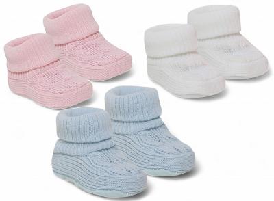 AK1118A  Knitted Booties SKY AND WHITE ONLY 