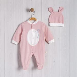 BJ3256-P  Pink Bunny hat "Princess" all in one  (0-6months)