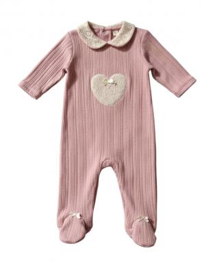 BK24120-DP  Pink Lace Heart All In One  (3 -9 months)