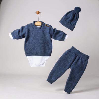 BM4030SB  Steel Blue Knitted Knitted 4 Piece Set  (3-12m)