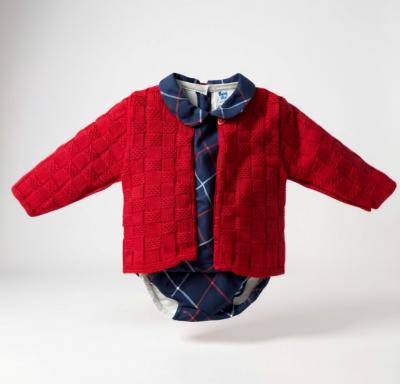 BOMC7021-R  Check Romper and Cardigan  (0-9 months)