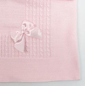 BOMC7116-P  Pink Cable Knit Shawl with Bow 