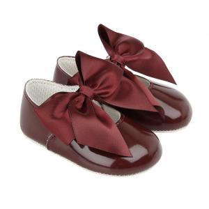 BP025BU  Burgundy Patent "Bow" Soft Sole Shoe  (0-3)