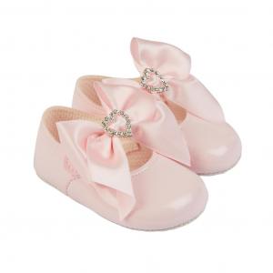 BP028P  Pink "Large Bow & Diamante Heart" Pre-Walker Shoe  (0-3)
