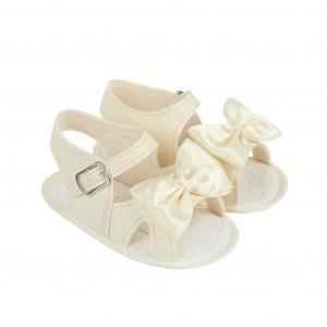 BPS050Cr  Cream Bow Soft Sole Sandal  (0-3)