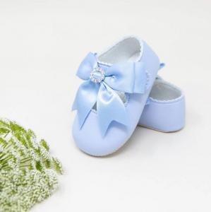 BP060S  Sky Blue Bow & Diamonte Shoe  (0-3)