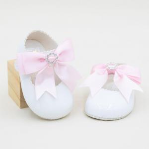 BP060WP  White Pink "Bow & Diamante" Shoe  (0-3)