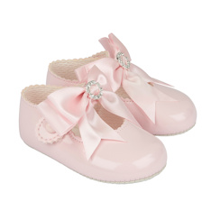 BP060P  Pink Bow & Diamonte Soft Sole Shoe  (0-3)
