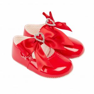BP062R  Red "Bow & Heart" Diamante Shoe  (0-3)