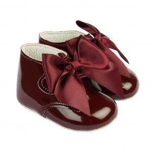 BP073BU  Burgundy Patent "Bow" Soft Sole Boot  (0-3)