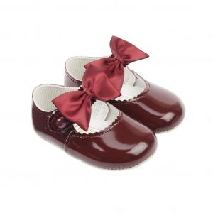 BP750BU  Burgundy Patent "Bow" Soft Sole Shoe  (0-3)