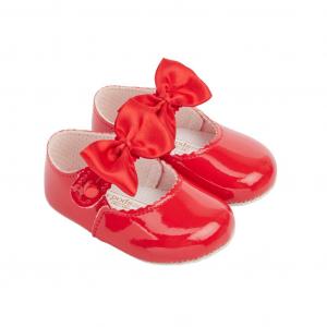 BP750R  Red Patent "Bow" Soft Sole Shoe  (0-3)