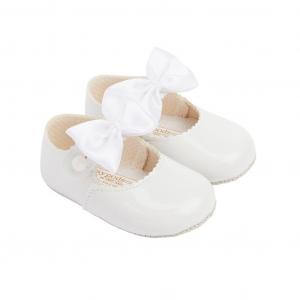 BP750WP  White Patent "Bow" Soft Sole Shoe  (0-3)