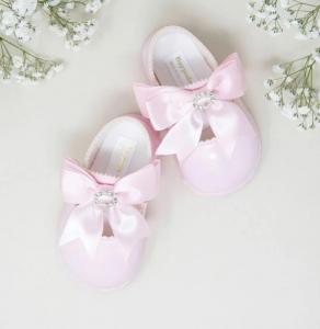 BPH035P  Pink Bow & Diamante First Walker Shoe  (2-6)