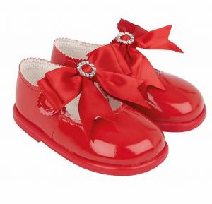 BPH035-R  Red Bow & Diamante First Walker Shoe  ((2-6)