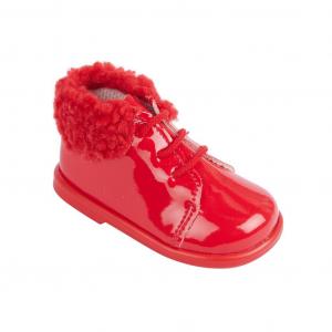 BPH515R  Red Patent Pre-Walker Boots with Fur Collar  (2-4)