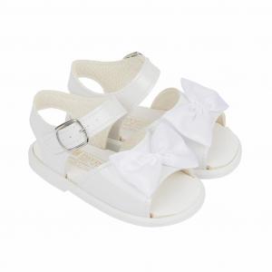 BPS071W  White Patent "Bow" Hard Sole Sandal  (2-4)