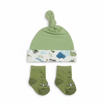 BT19C220G  "Dinosaur" Hat and Sock Set  (0-6 months)