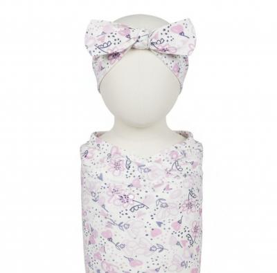 BT19C222P  "Flowers" Wrap and Headband Set  (0-6 months)