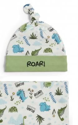 BT19C223G  "Dinosaur" Swaddle Wrap and Hat Set  (0-6 months)