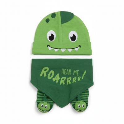 BT19C225G  "Dinosaur" Hat, Bib and Sock Set  (0-6 months)