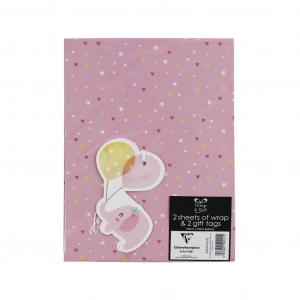 EU30396-2S2TC  Elephant Wrapping Paper and Tags - 2 Sheets 