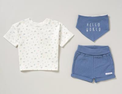 HGD07186  Organic "Hello World" Ribbed Shorts Set  (0-12 months)