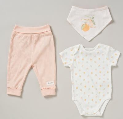 HGD07189  Organic Ribbed Three Piece "Fruit"  (0-12 months)