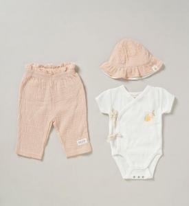 HGD07194E  Organic Ribbed Three Piece "Fruit"  (0-12 months)