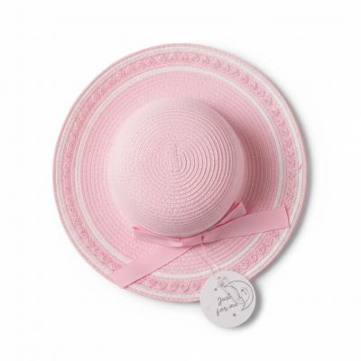JF0503-0804p  "Hearts and Bow" Straw Hat  (12-24 months)