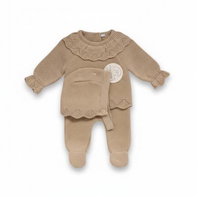 JF10-1206-T  Taupe Fancy Knit Three Piece Set  (Nb-9m)