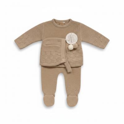 JF10-1207-T  Taupe Fancy Knit 3 Piece Set  (Nb-9m)
