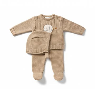 JF10-1208-T  Taupe Fancy Knit 3 Piece Set  (Nb-9m)