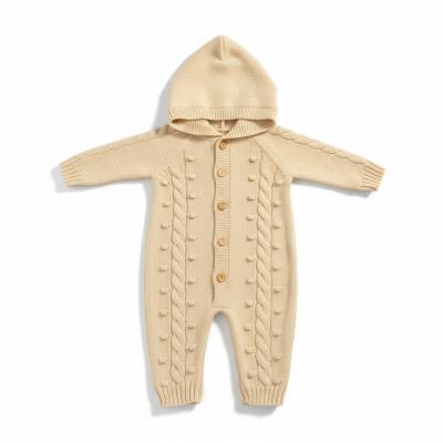 JF10-1231T  Taupe Hooded Cable Knit Romper  (Nb-9 months)