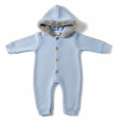 JF10-1236-S  Sky Faux Fur Trim Hooded Knit Romper  (Nb-9m)