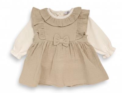 JF2020-2599T  Muslin Bow Pinafore Set ( 0-12 months)
