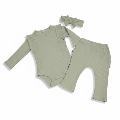JF2120-6175G  Ribbed Frilly Two Piece Set  (0-12 Months)
