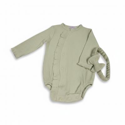 JF2120-6176G  Ribbed Frilly Bodysuit Set  (0-12 Months)