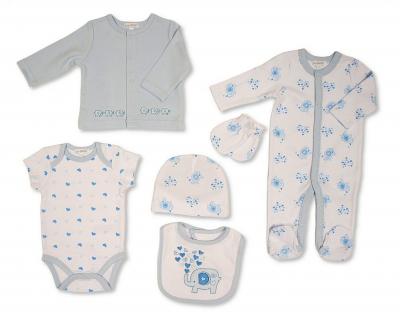 JF25-1382  Elephant hearts Bear 6 Piece Layette Set   (0-6m)