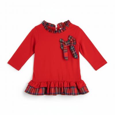 KC5013R  Tartan Frill and Bow Dress  (0-24 months)