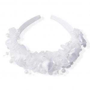 KCAT99-W  White Organza and Bead Headband 