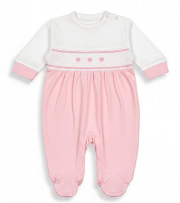 KL2404-P  Smocked "Hearts" All in One  (NB-6 months)
