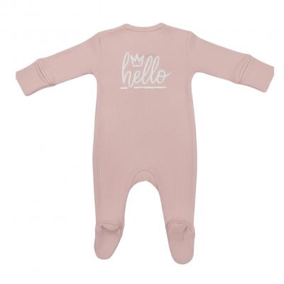 LD10095p  Pink "Hello" Ribbed Zipped All In One   (0-9m)