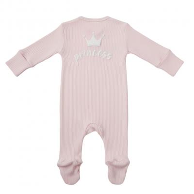 LD10097P  Pink "Princess" Ribbed Zipped All In One   (0-9m)