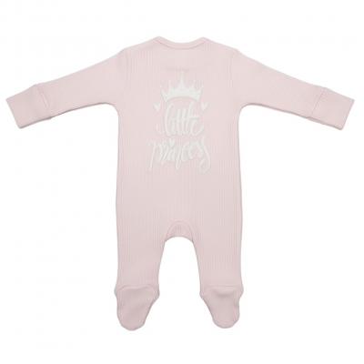 LD10098p  Pink "Little Princess" Ribbed Zipped All In One  (0-9m)