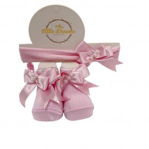 LD4085P  Pink Bow and Pearl Headband and Socks  (0-6 months)