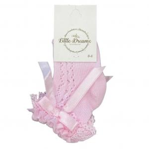 LD5914P  Pink Lace and Bow Socks  (Choose Size)