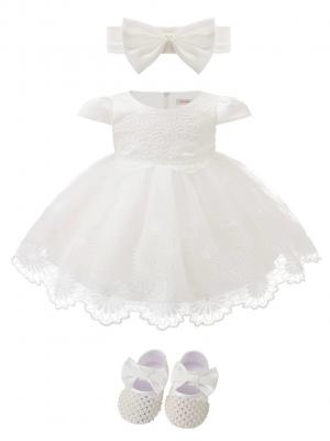 LDS04W  Sunflowers Dress with Shoes and Headband  (0-12 months)