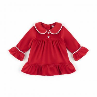 LD_5011R  Red satin velour Dress  (6-24 months)