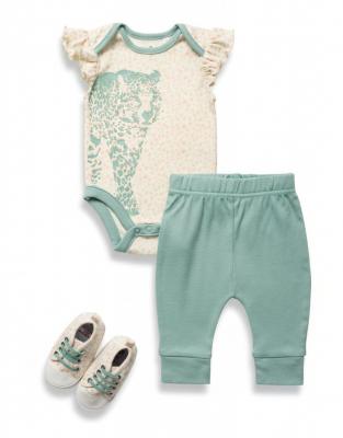 LJB04169-G  Leopard Set with Shoes  (0-9 months)